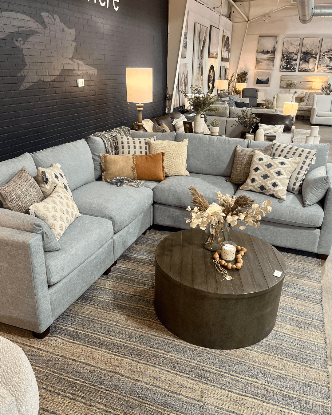 Grey/Blue 5pc Sectional