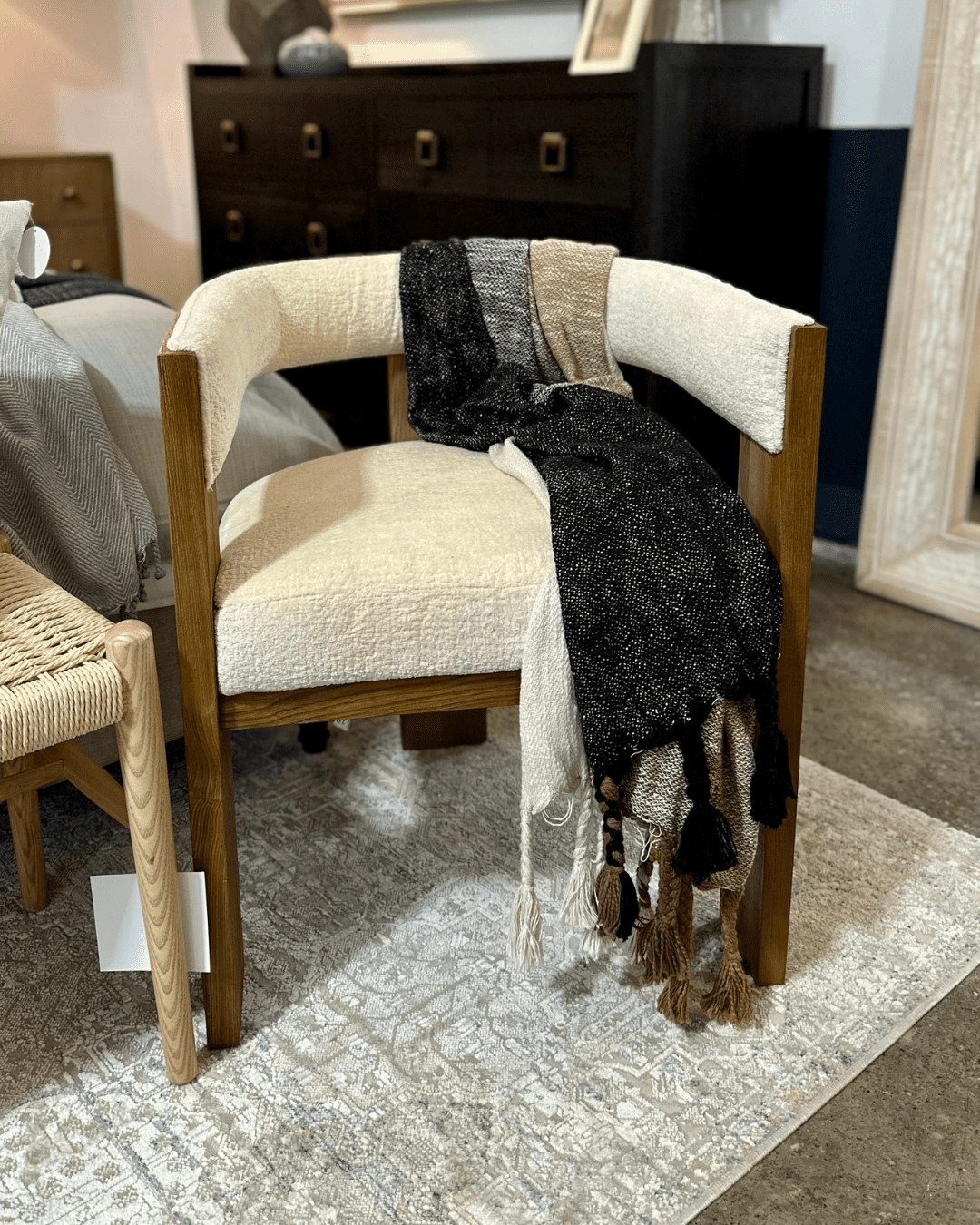 Cream and Wood Accent Chair