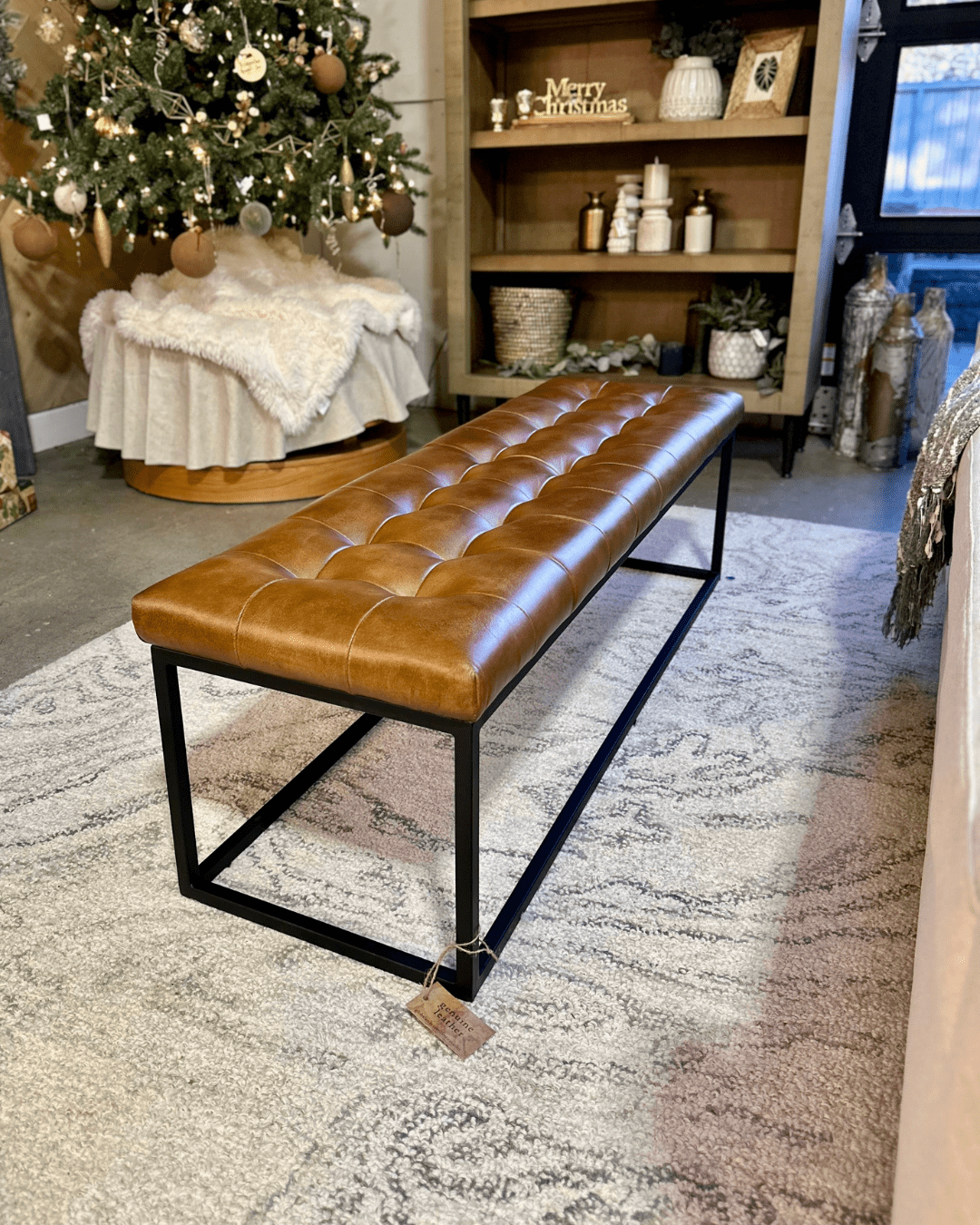 Large Tan Leather ottoman 