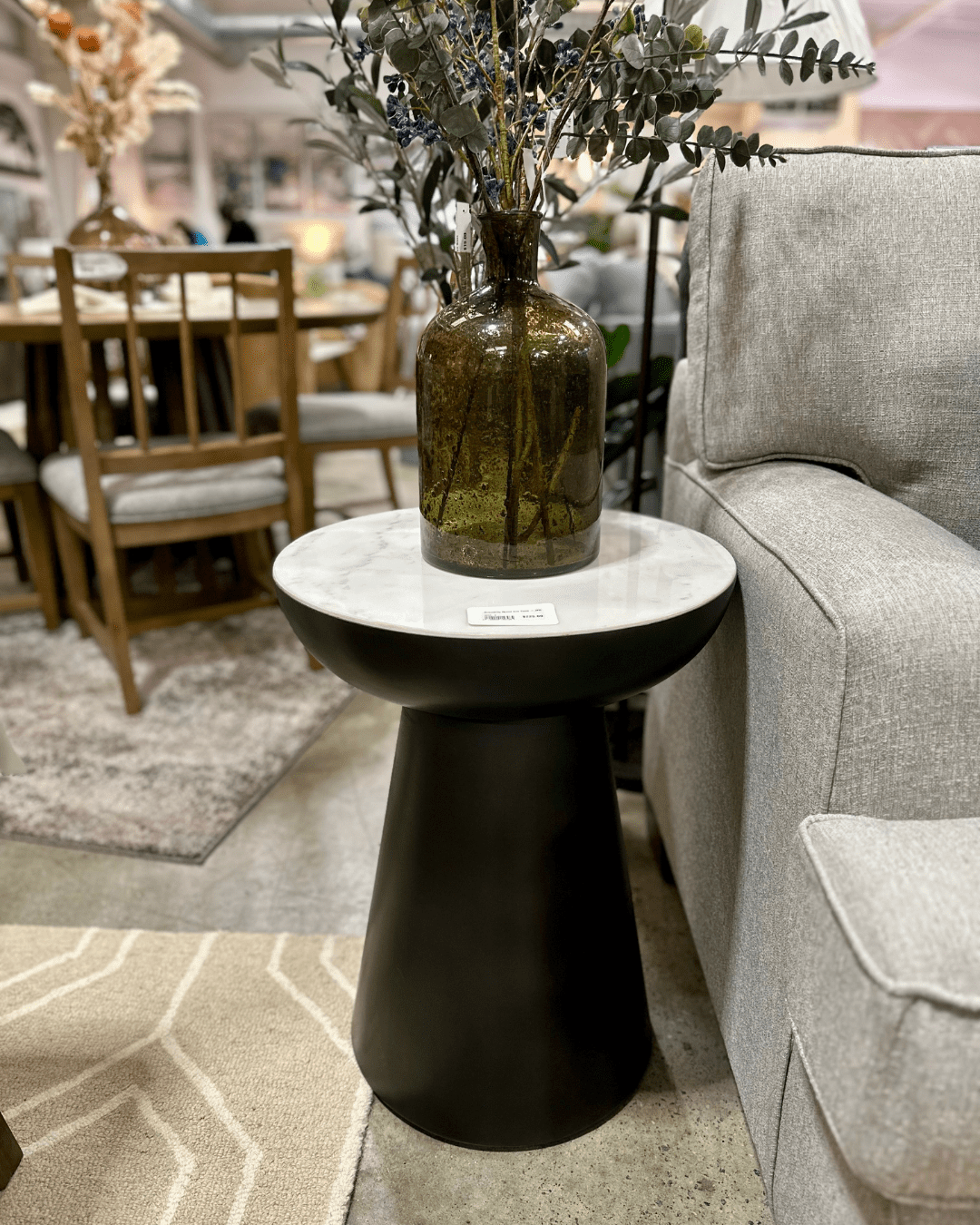 marble and black end table