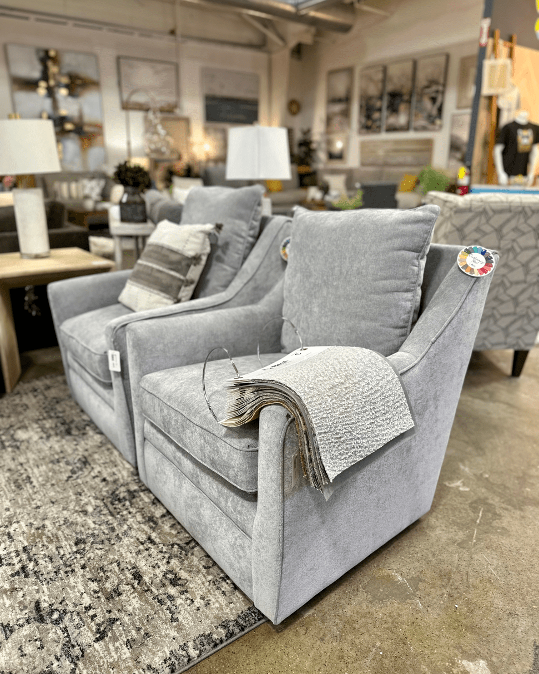 Grey Cushioned Accent Armchairs